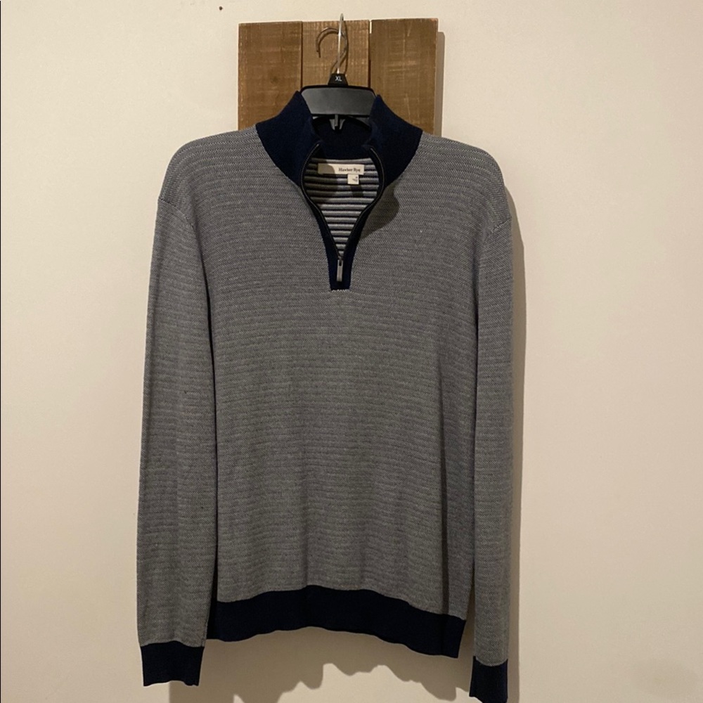 Blue and Gray Zip Up Sweater with Knit Design
